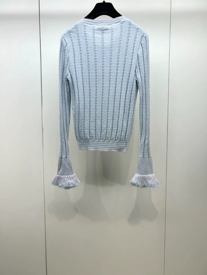 Chanel 25B Blue Furry Cuff Knit Cardigan