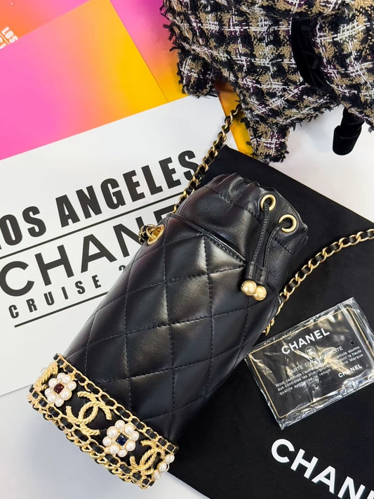 Chanel 21A Black and Gold Bucket Bag