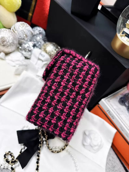 Chanel 23K pink and black checkered tweed box bag