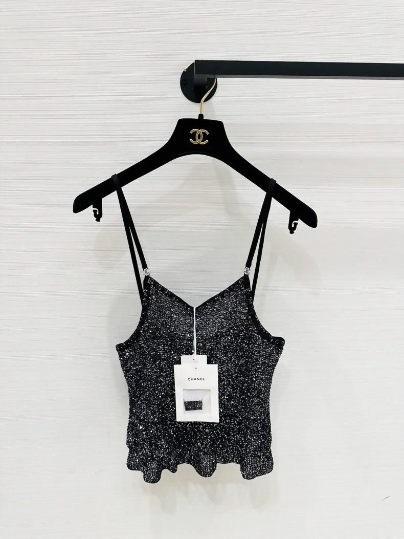 Chanel 25P Rhinestone Black Camisole F38