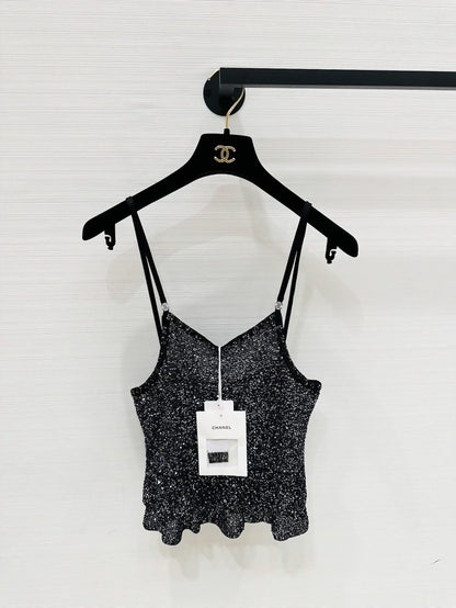 Chanel 25P Rhinestone Black Camisole F38