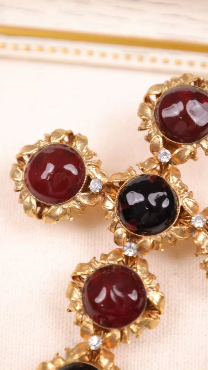 Chanel 1994 Red Glass Rhinestone Cross Brooch