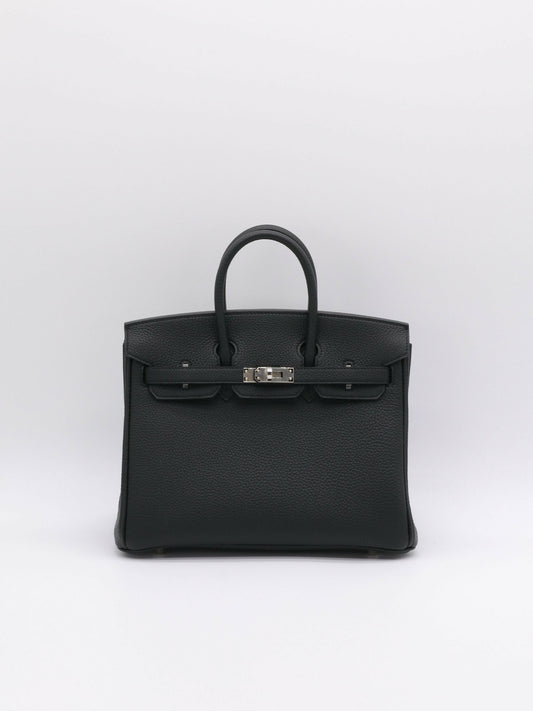 Black Hermès Birkin handbag in grained leather with palladium turn-lock and twin rolled top handles