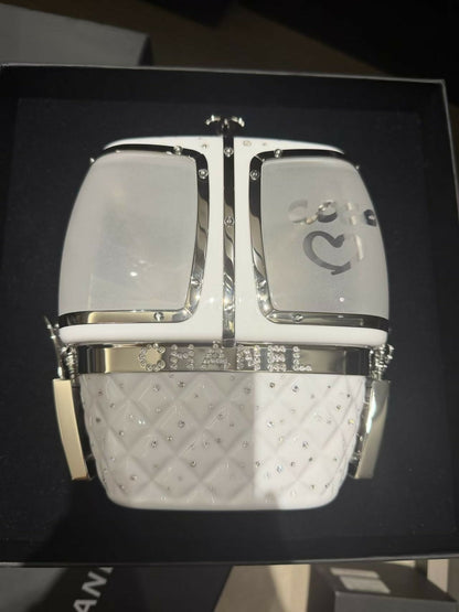 Chanel 2019 Limited Edition Ski Cable Car / Gondola Lift Minaudière Clutch Bag White Resin & Strass Silver Hardware