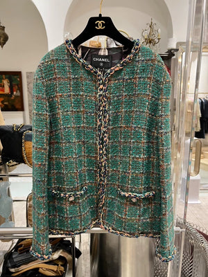 Chanel 23A Green Tweed Jacket