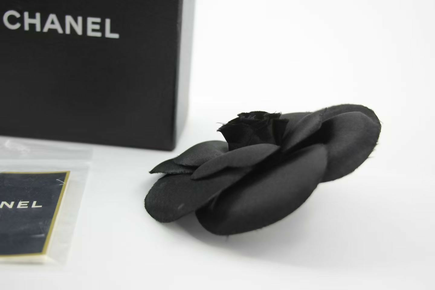 Chanel Vintage 81-85 Silk Black Large Camellia Brooch
