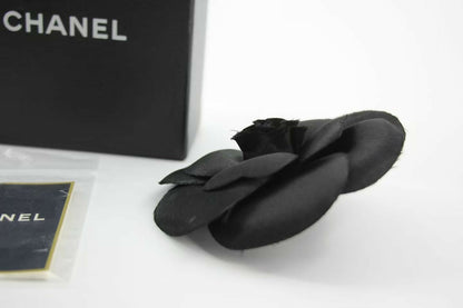 Chanel Vintage 81-85 Silk Black Large Camellia Brooch