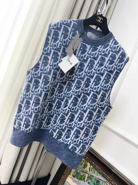 Dior blue all-over logo print top