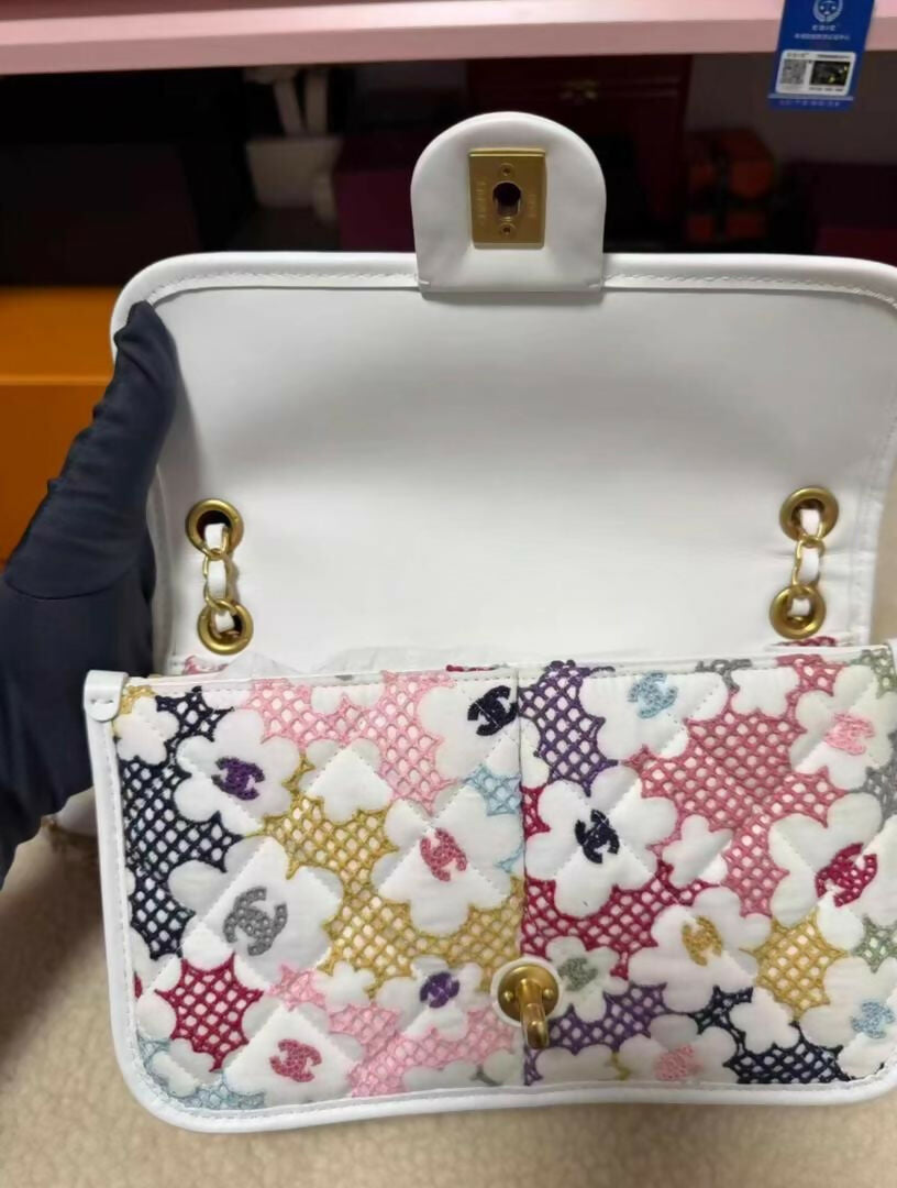 Chanel Spring 2024 White & Multicolor Floral Embroidered Classic