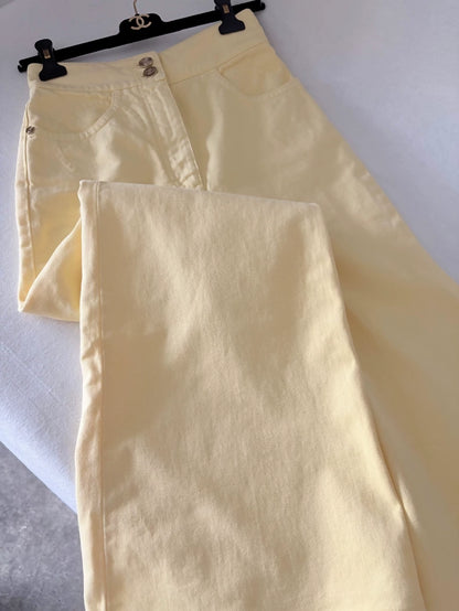 Chanel 20P Yellow Wide-Leg Pants with Lettering