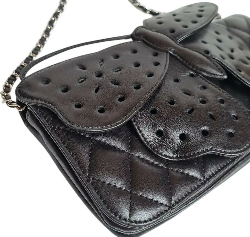 Rare Chanel 2011 Lambskin Black Butterfly Ornament Clutch