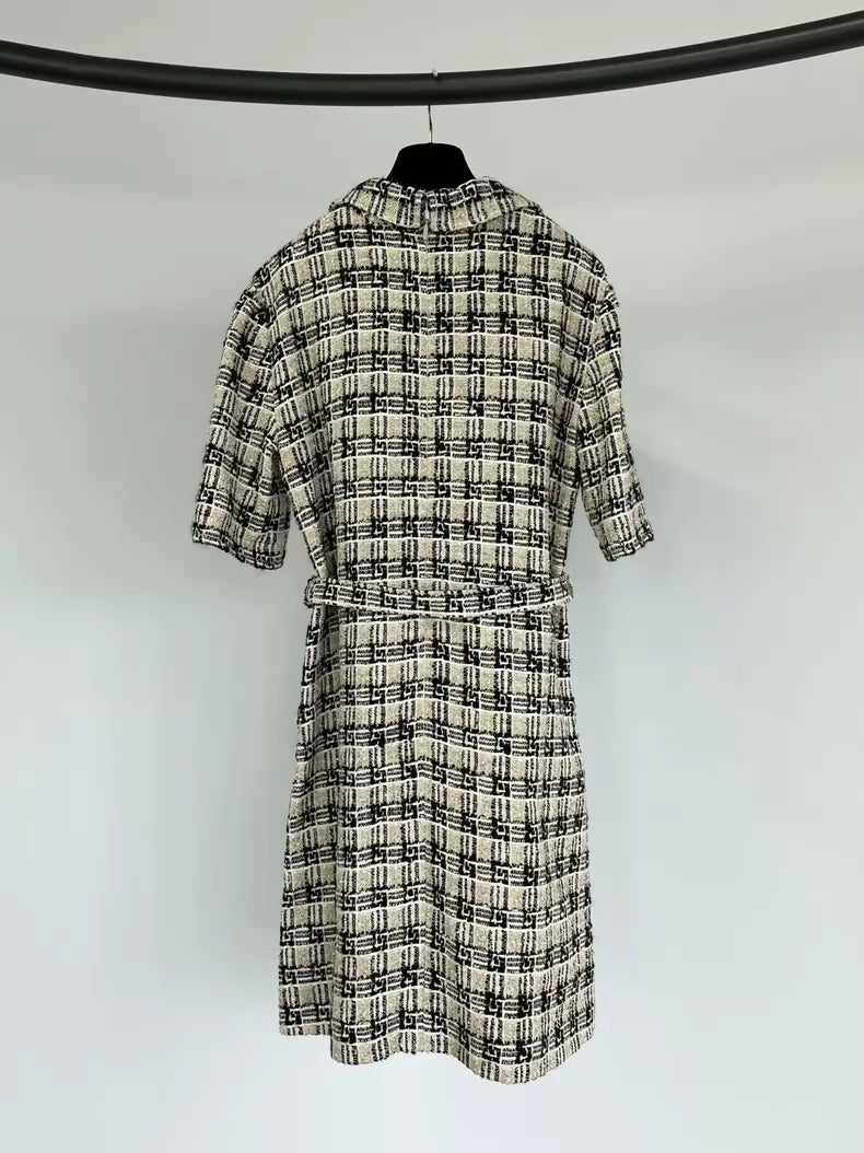 Gucci woven plaid tie-waist dress