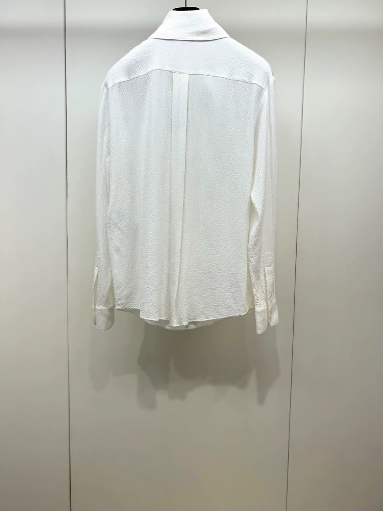 Chanel 26P off-white Double C Print Silk Ribbon Shirt