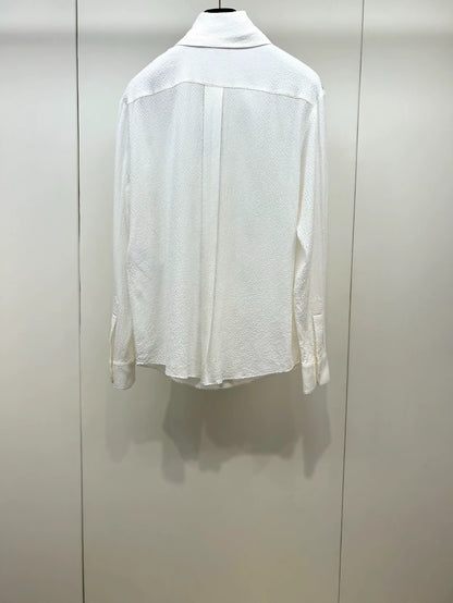 Chanel 26P off-white Double C Print Silk Ribbon Shirt