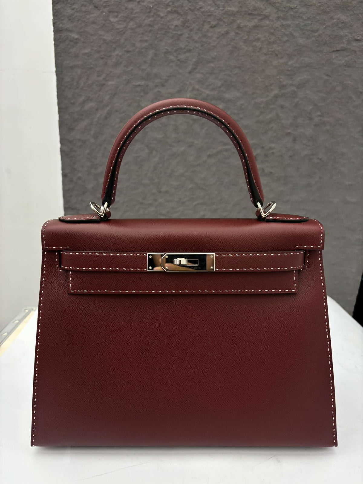 Hermès Kelly 28 Sellier "Miss You" Rouge H (55) Epsom Leather with Contrast Stitching and Palladium Hardware