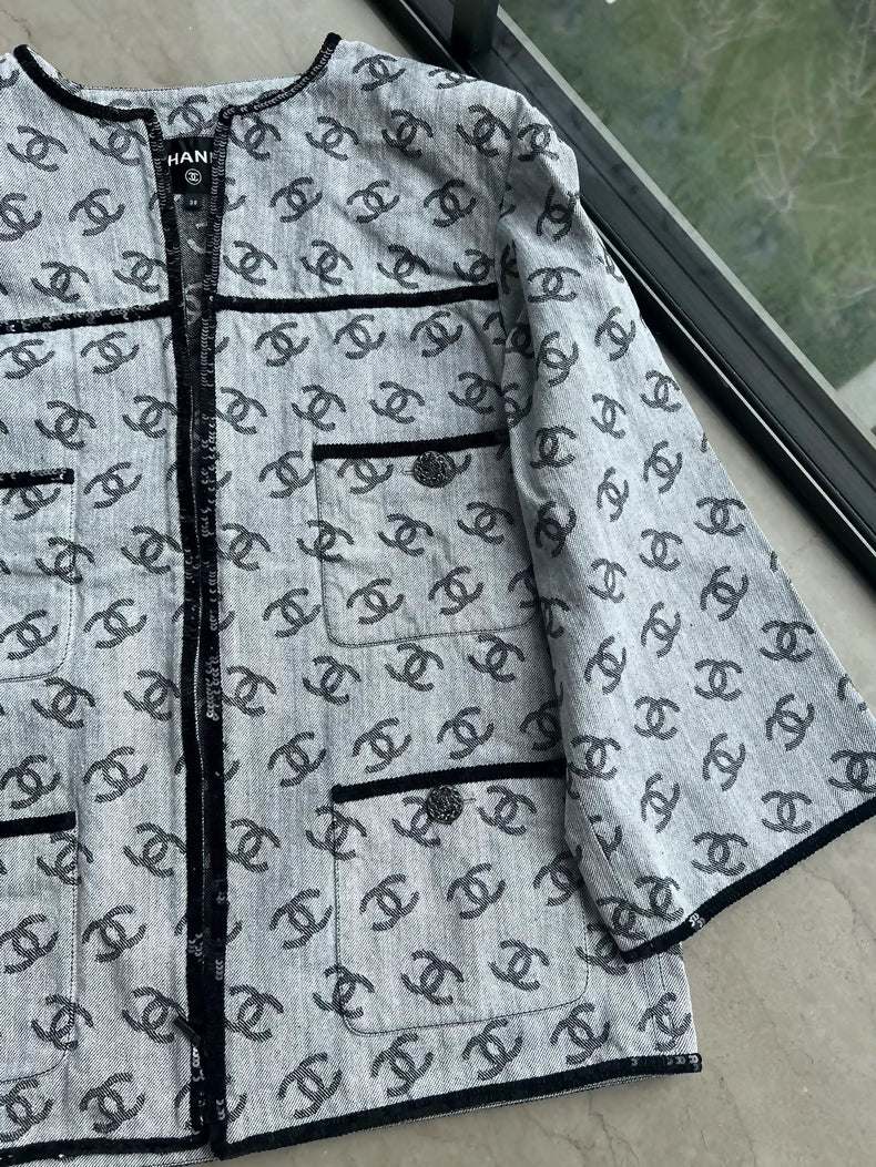 Chanel 22s grey denim cc logo jacket