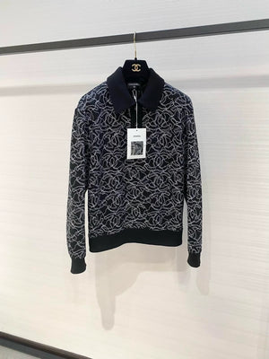 Chanel 25P black CC Logo Long-Sleeve Polo Sweatshirt.