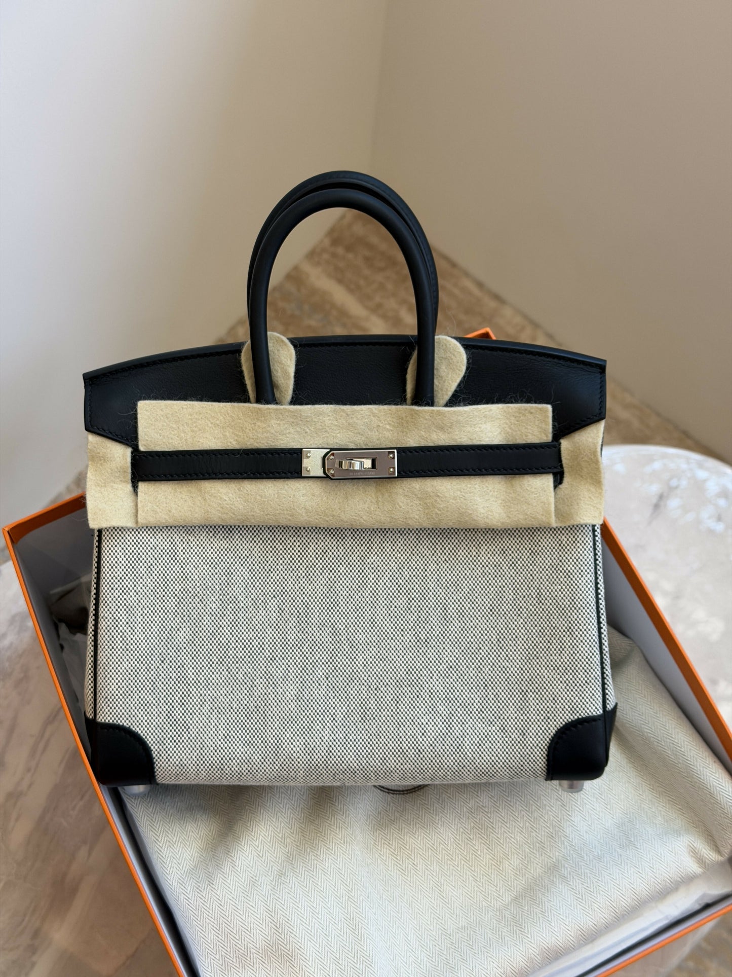 Hermès Birkin 25 Cargo (Black & White Canvas) with Palladium Hardware