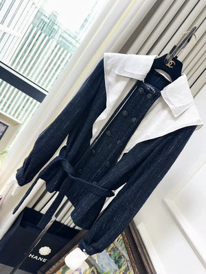 Chanel 20C Blue and Black Tweed Double-Breasted Jacket