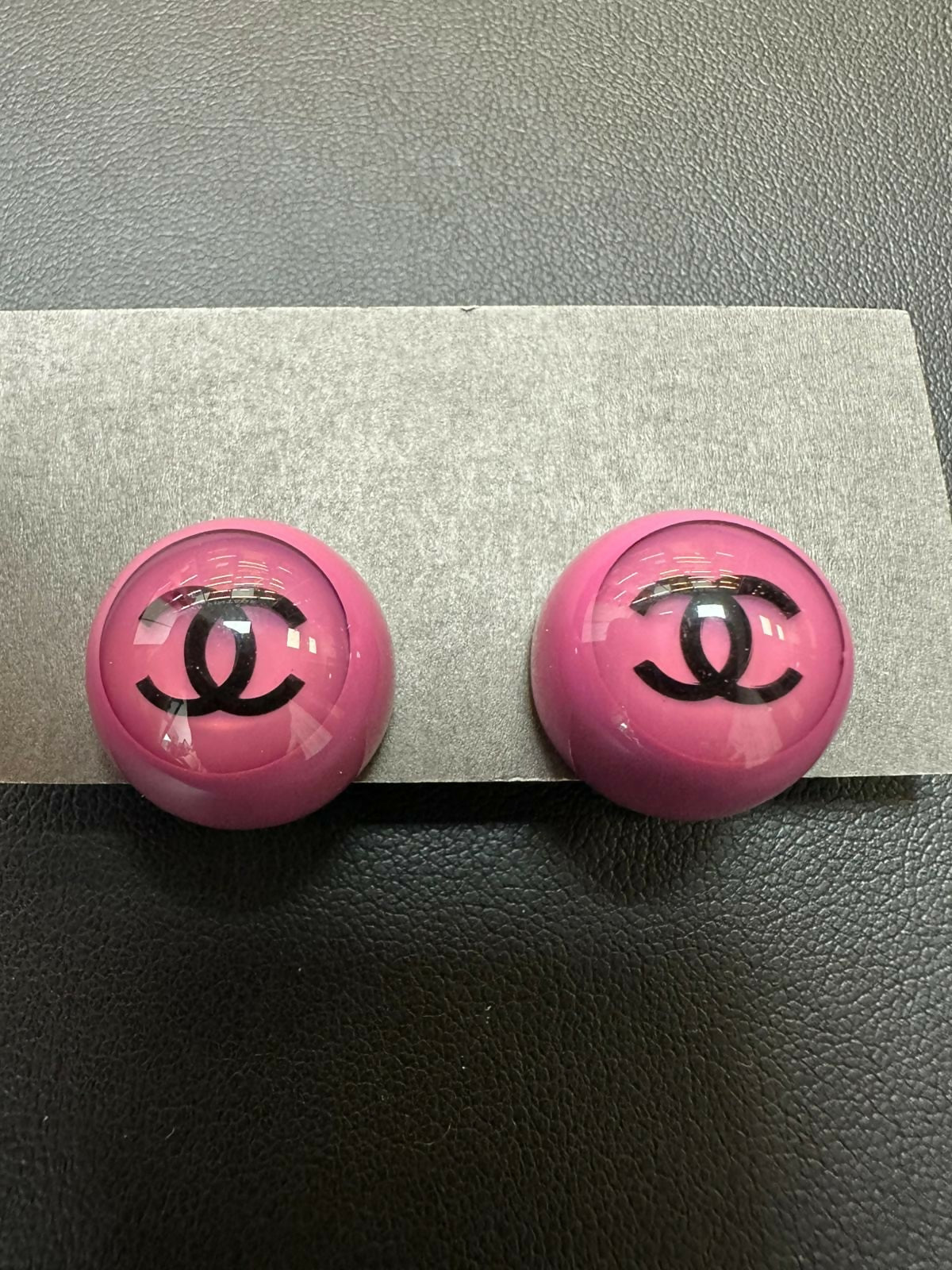 Chanel Vintage 2001 Resin Peach Pink Button CC Earrings
