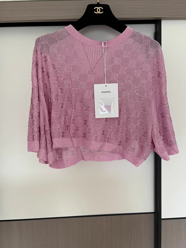 Chanel 23C pink rhinestone crop top
