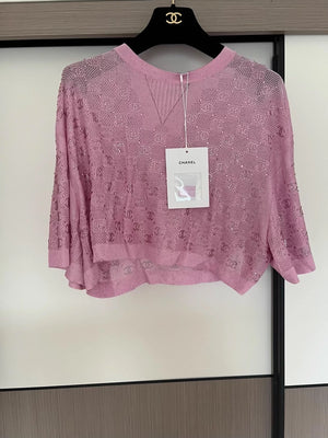 Chanel 23C pink rhinestone crop top
