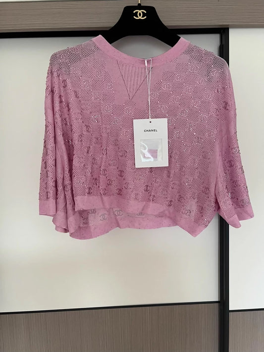 Chanel 23C pink rhinestone crop top