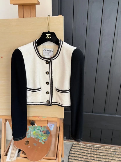 Chanel 1995 Black 
White Cropped Jacket