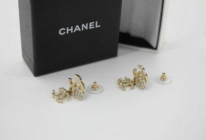 Chanel Vintage 10A Rhinestone Metal Triple CC Stud Earrings