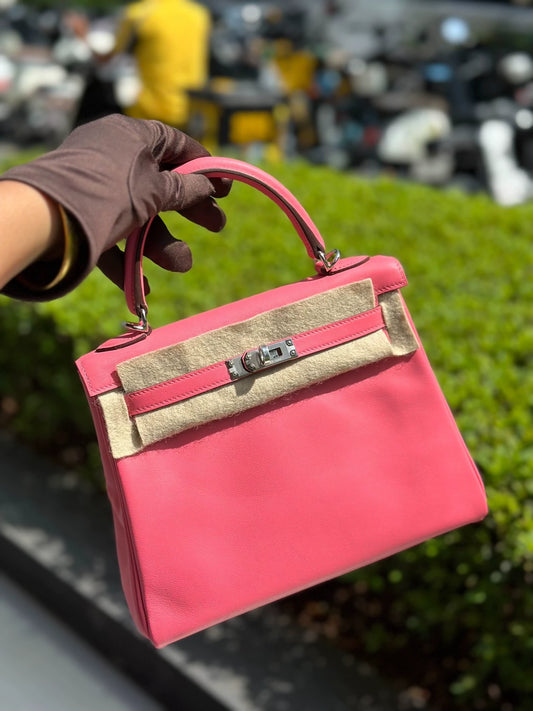 Hermes Kelly 25 lipstick pink Swift leather palladium hardware