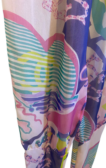 Chanel 24C Runway MultiColor Graffiti Silk Harem Pants FR 34