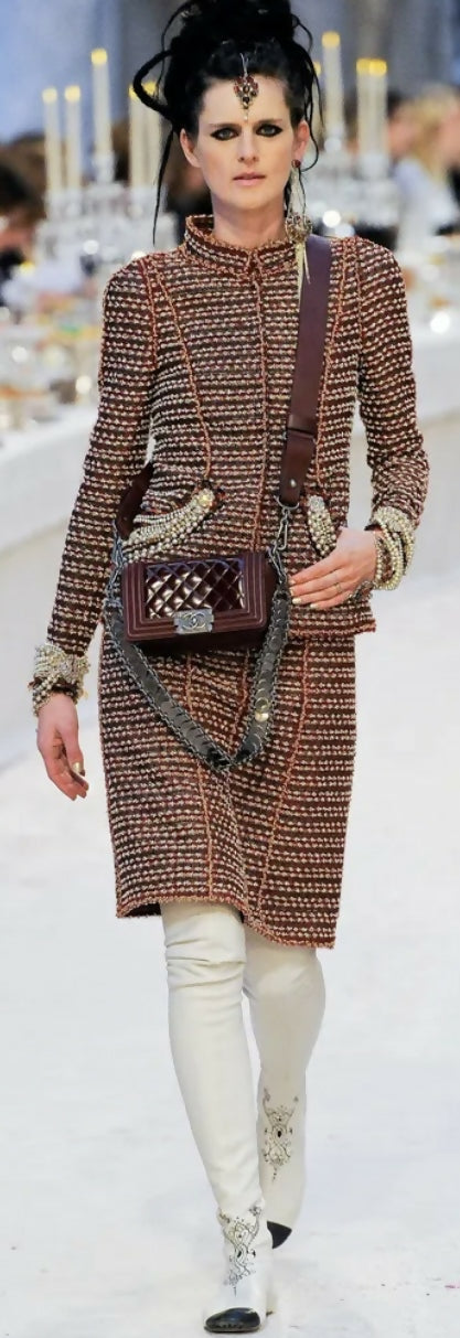 CHANEL 12A BOMBAY BLACK BROWN RED BEIGE NAVY TWEED JACKET FR 36