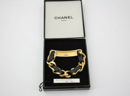 Chanel Vintage 95P Gold-plated Leather Bracelet
