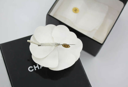 Chanel Vintage 81-85 White Silk Camellia Brooch