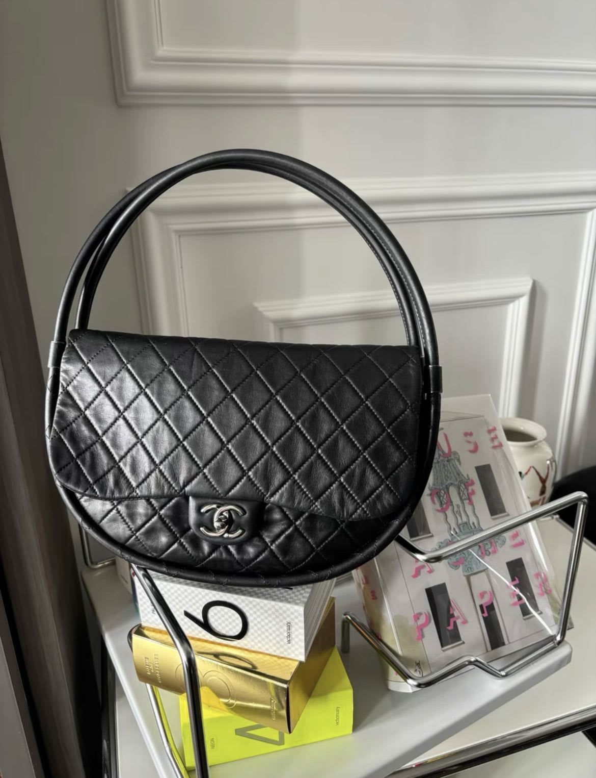 CHANEL Chanel Black Quilted Lambskin Medium Hula Hoop Bag Silver Hardware, 2013 - Medium Shoulder Bag - Vintage fashion from Wararni