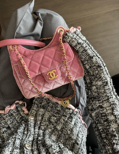 Chanel 23 Pink Velvet Small Hobo Bag