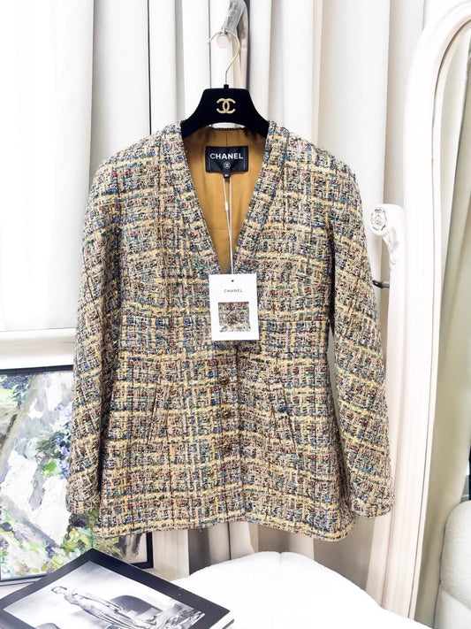 Chanel 19A gold tweed jacket