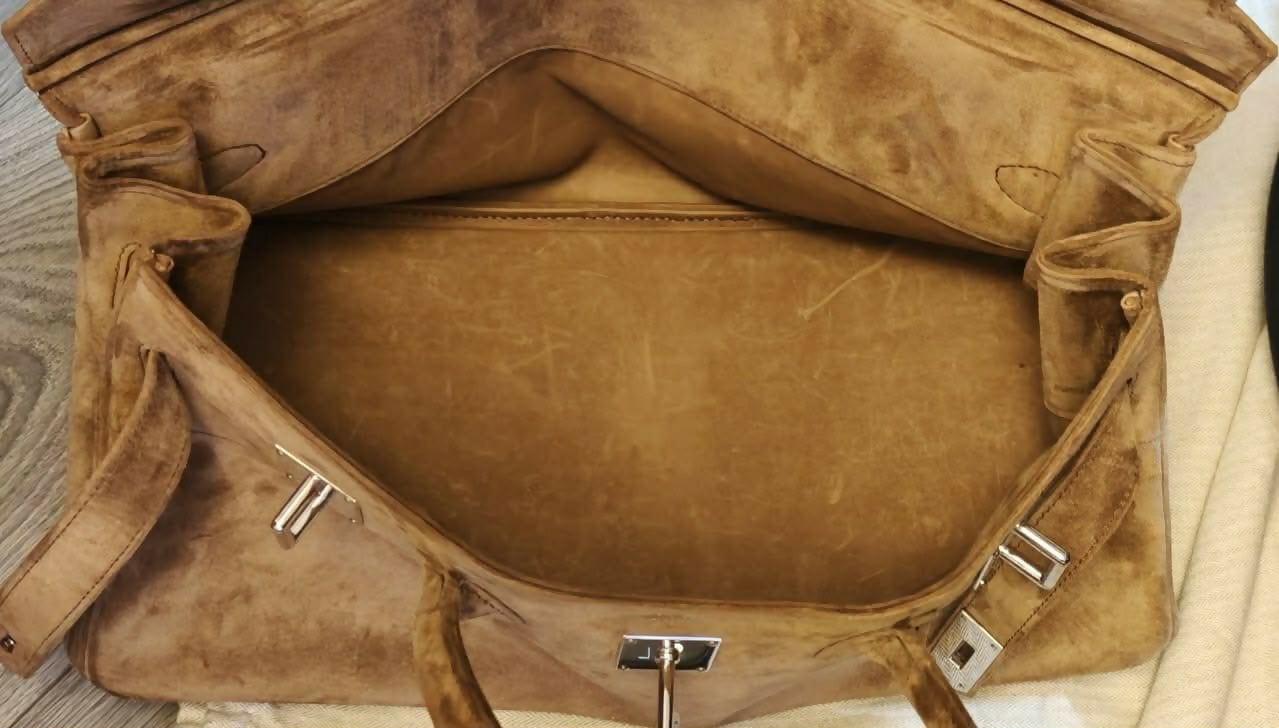 Hermes Birkin Shoulder Doblis Suede Brown Leather Palladium hardware