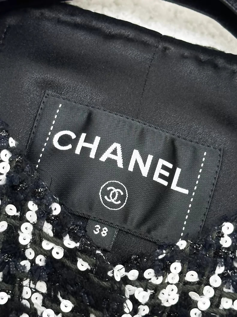Chanel 22K Black and White Check Tweed Jacket
