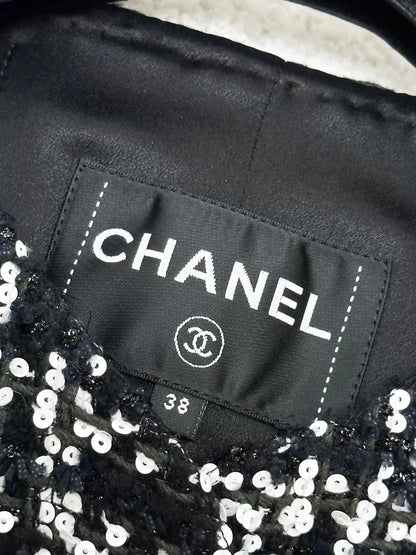 Chanel 22K Black and White Check Tweed Jacket