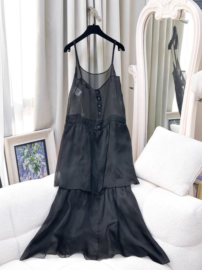 Chanel 24S black silk organza slip dress