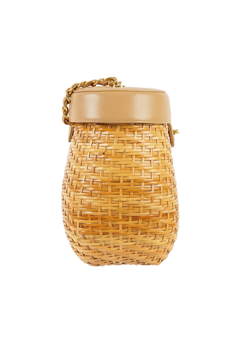 Chanel Wicker Basket Bag With beige leather Flap Bucket