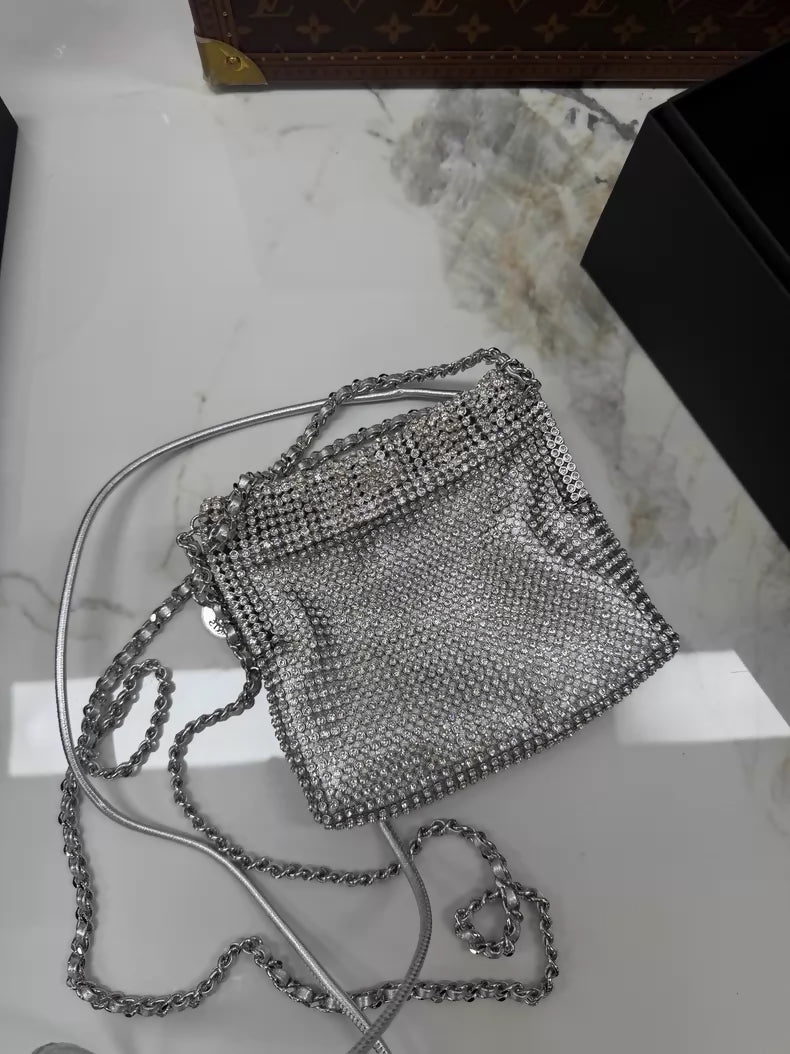 Chanel mini 22 bag silver with full diamond embellishments