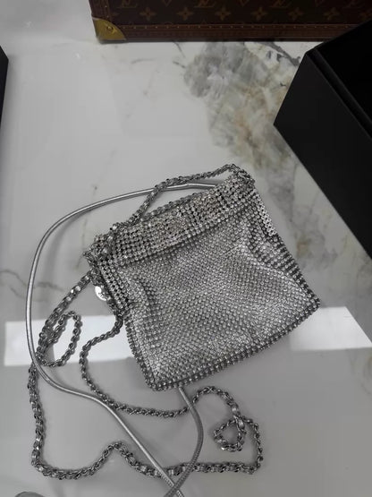 Chanel mini 22 bag silver with full diamond embellishments