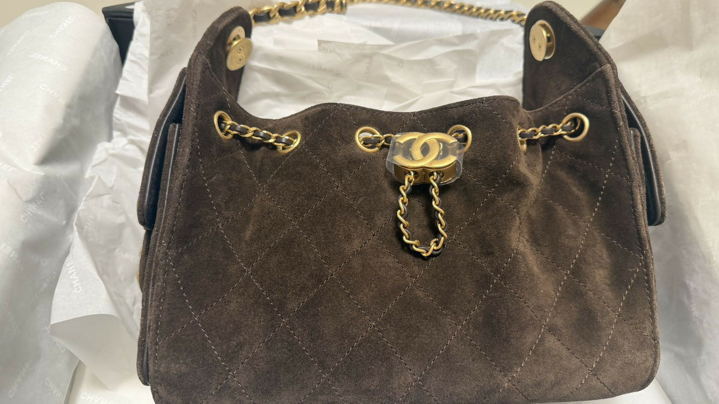Chanel 25 bag mini brown suede
