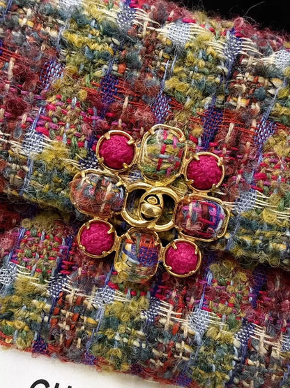 Chanel 22k colorful check tweed square crossbody bag