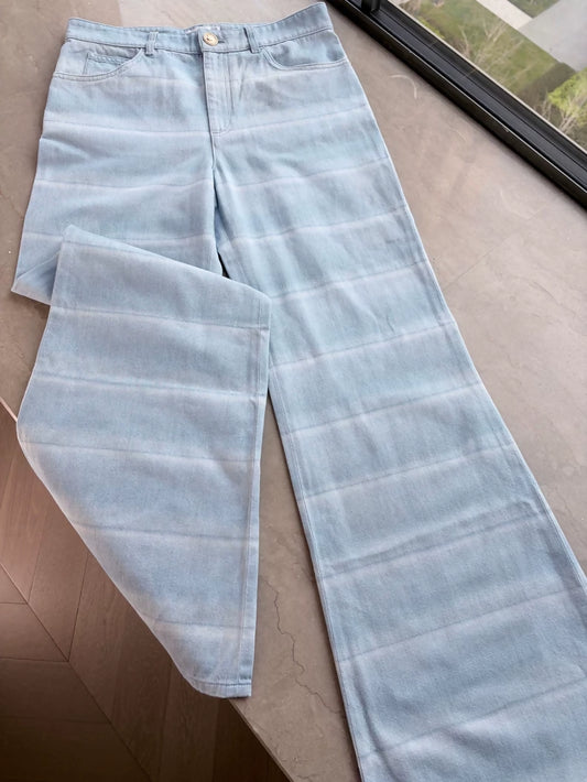 Chanel 26C Gradient Light Blue Flared Wide-Leg Pants