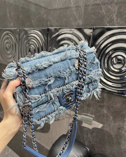 Chanel coin badge tassel denim