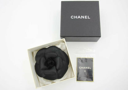 Chanel Vintage 81-85 Silk Black Large Camellia Brooch