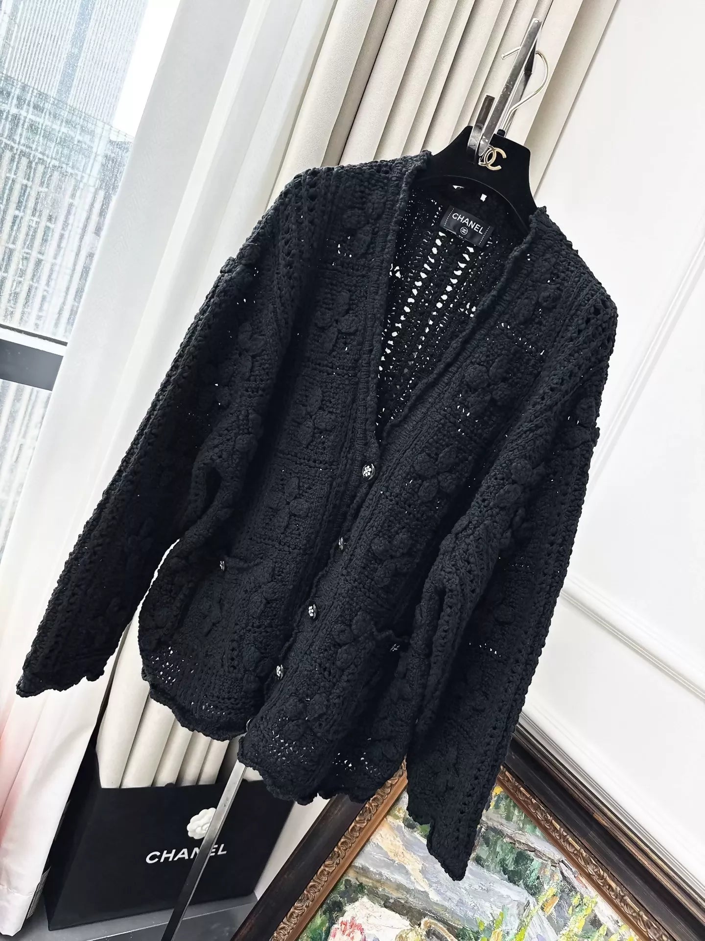 Chanel 25c black crochet cardigan